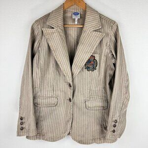 Diane Gilman DG2 Preppy Crested Patch Striped Two Button Blazer Women’s S